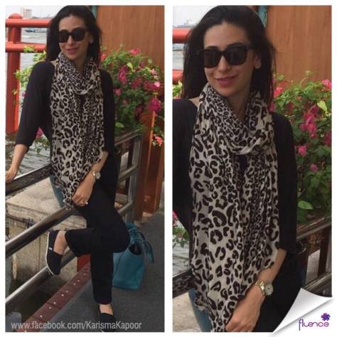 Bolywood actress Karisma Kapoor wears the animal printed scarf with so much elegance!