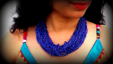 Brilliant blue beaded necklace. I purchased this from Goa.